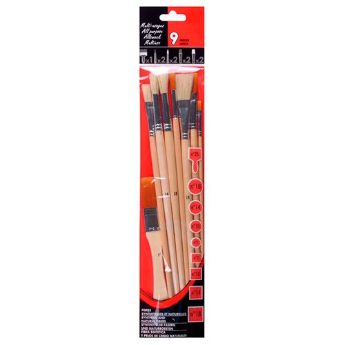Pinceaux set of 9 synthetic and bristle brushes