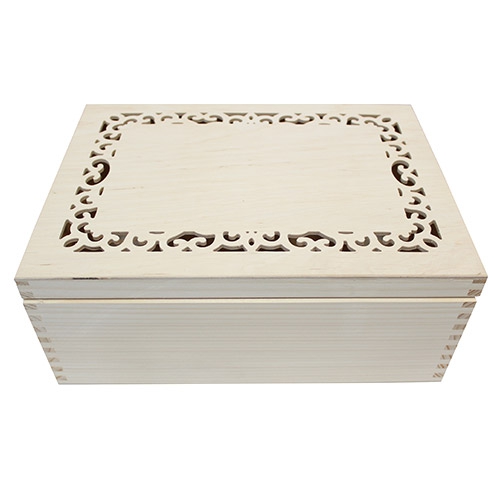 Wooden box with an openwork decor on the lid