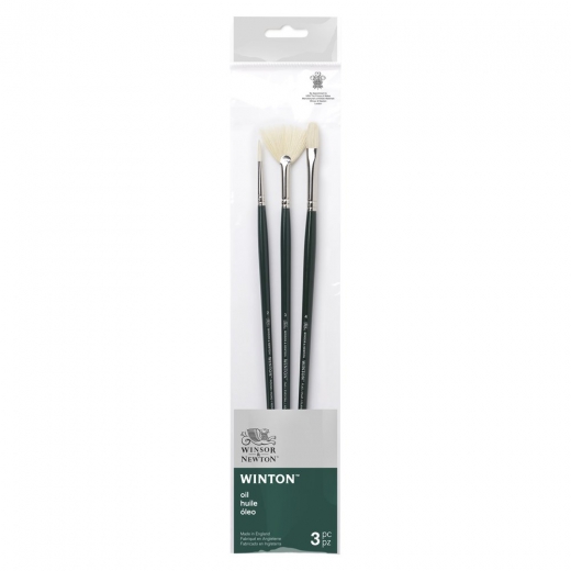 Winsor & Newton winton set of 3 brushes, long handle, round fan and cats tongue