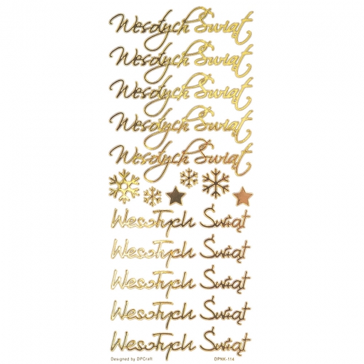 DP Craft złote naklejki ażurowe - wesołych świąt 16 sztuk