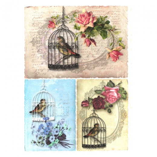 Rice decoupage paper birds cage A4 ITD R211