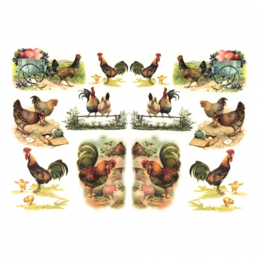 Rice decoupage paper A4 ITD R471 hens roosters