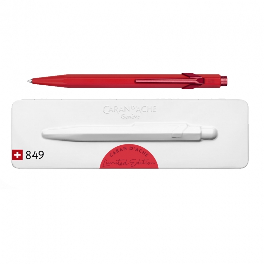 CarandAche 849 roller pen in a scarlet red pouch