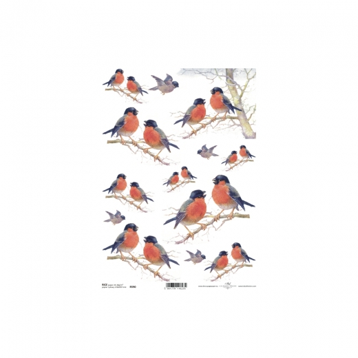 Rice decoupage paper birds on a branch A4 ITD R590