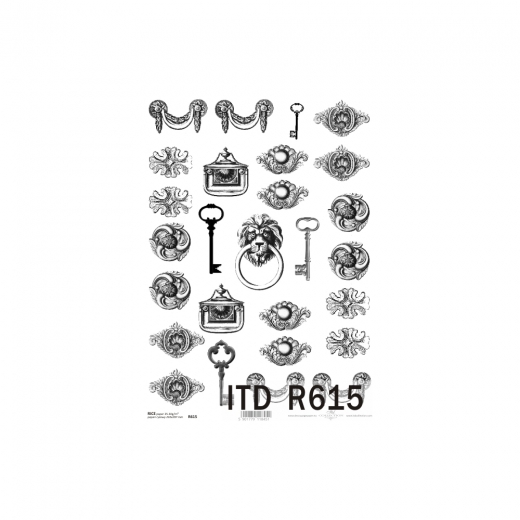 Papier ryżowy do decoupage klucze dekory A4 ITD R615