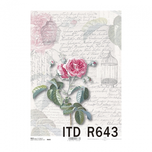Papier ryżowy do decoupage róża napisy A4 ITD R643