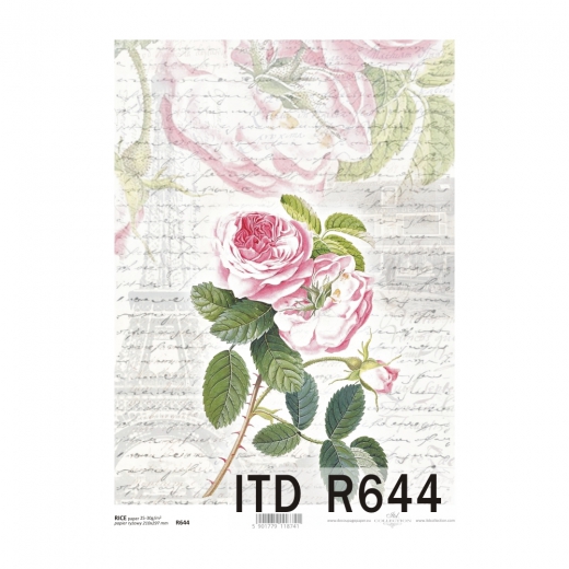 Papier ryżowy do decoupage róże napisy A4 ITD R644
