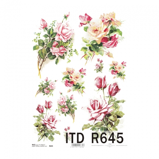 Papier ryżowy do decoupage róże A4 ITD R645