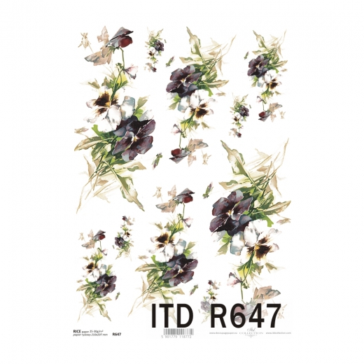 Papier ryżowy do decoupage kwiaty bratki A4 ITD R647