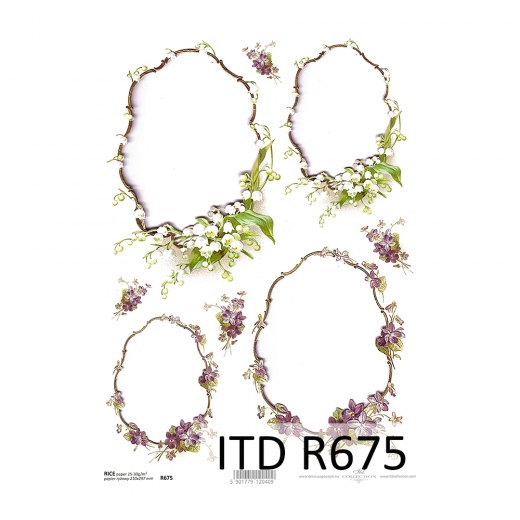 Rice decoupage paper flowers frame A4 ITD R675