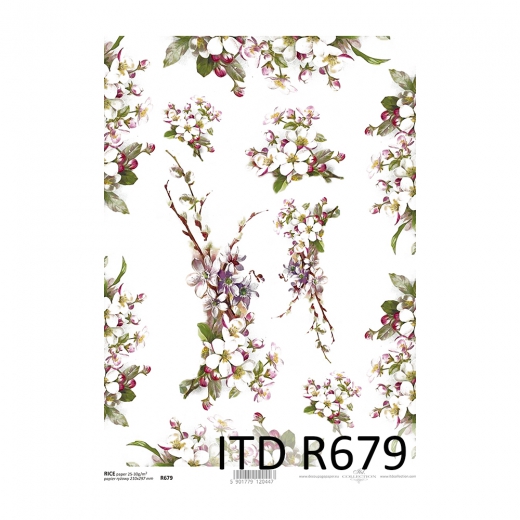 Papier ryżowy do decoupage kwiat jabłoni A4 ITD R679