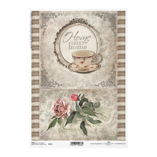 Rice decoupage paper vintage rose cup A4 ITD R712