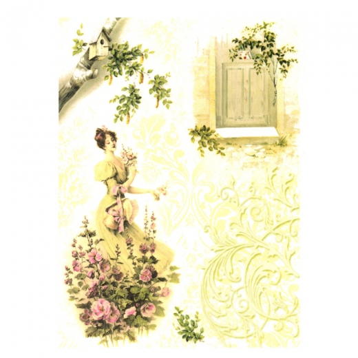 Rice paper for decoupage vintage woman flowers A4 ITD R316