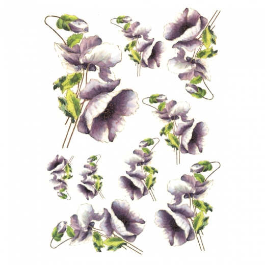 Rice decoupage paper purple poppies A4 ITD R273
