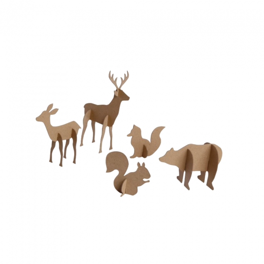 Happy Color set of cardboard shapes 3D forest animals 5 pcs 9-20 cm