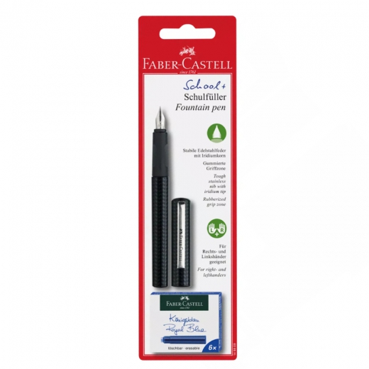 Faber-Castell school fountain pen black + 6 cartridges