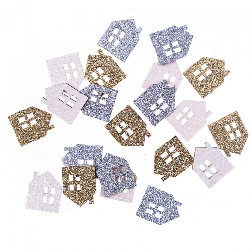 DP Craft wood shapes double-sided glitter houses 1.7 x 2.2 cm 21 pcs golden silver and white