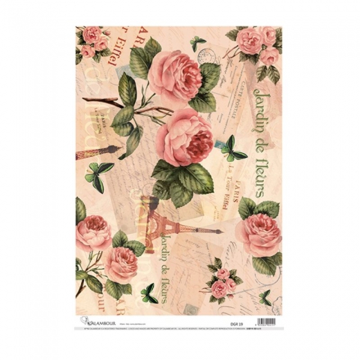 Calambour digital papier ryżowy róże paryż DGR 19 34x49cm