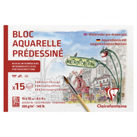 Blok Clairefontaine paris akwarelowy z gotowym szkicem 10x15cm 300g 15ark