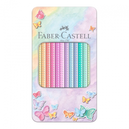 Faber-Castell crayons sparkle 12 pastel colors metal box
