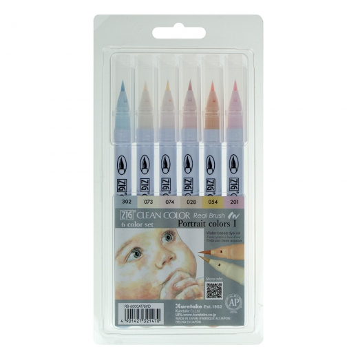 Kuretake clean color real brush portrait 1 set of 6 markers