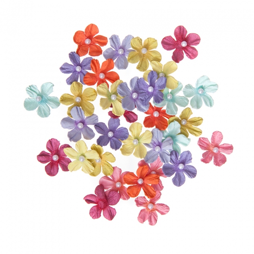 DpCraft kwiaty papierowe tęczowe z perełką 2cm 32szt