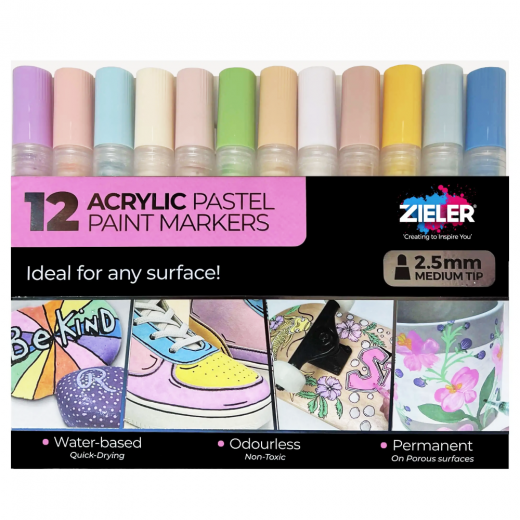 Zieler pastel set of 12 acrylic markers 2.5 mm