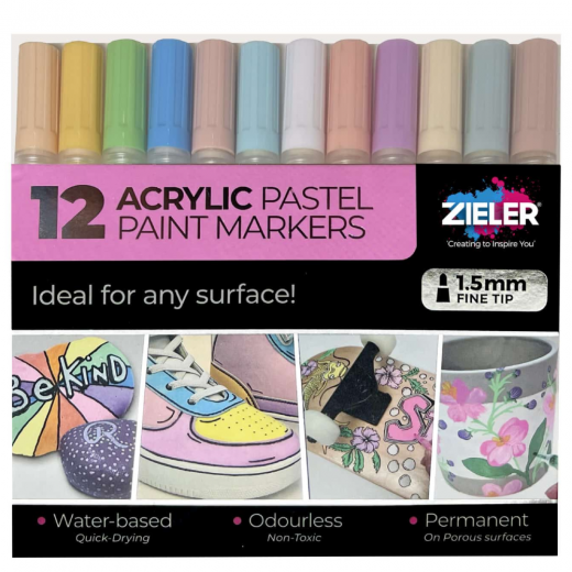 Zieler pastel set of 12 pcs of 1.5 mm acrylic markers