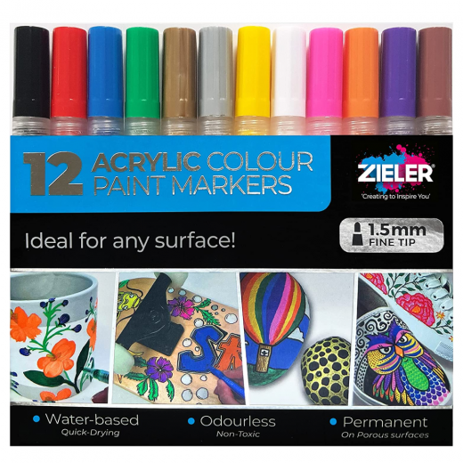 Zieler bright set of 12 1.5 mm acrylic markers