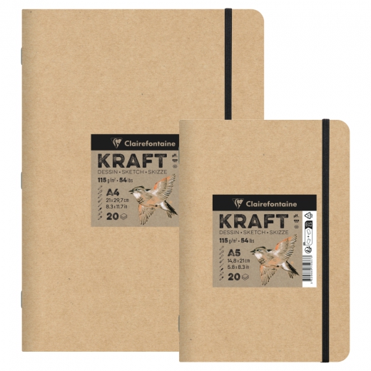 Clairefontaine kraft sewn block with elastic 115g 20 sheets