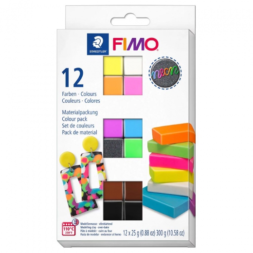 Fimo effect neon zestaw 12 kostek modeliny 25g