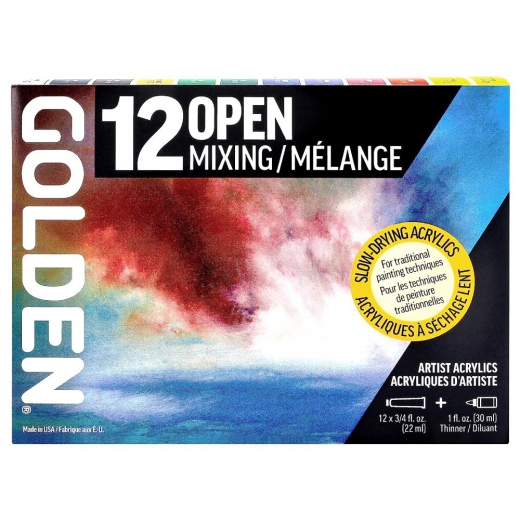 Golden open mixing zestaw 12 farb akrylowych wolnoschnących 22 ml