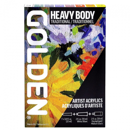 Golden heavy body traditional set of 8 acrylic paints 22 ml and 59 ml
