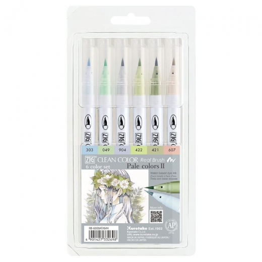 Kuretake Zig clean colour pale colours II set of 6 pastel coloured pens