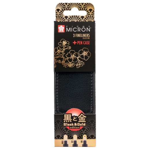 Sakura pigma micron black & gold zestaw 3 cienkopisów w etui