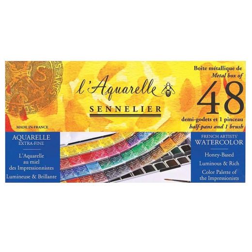 Sennelier laquarelle set of 48 watercolors in halves in metal packaging