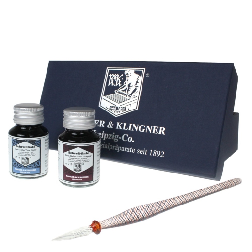Rohrer&Klingner zestaw nr 4 z 2 atramentami 50 ml i szklanym piórem