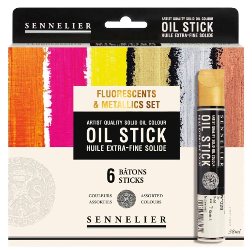 Sennelier oil stick Fluo & metallic zestaw 6 sztyftów olejnych 38ml