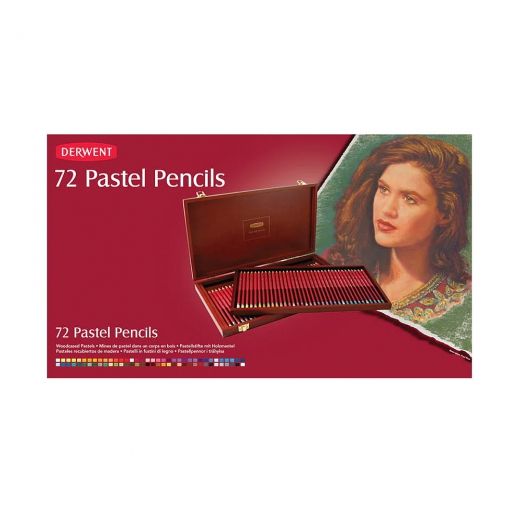 Derwent pastel set 72 pencils wooden box