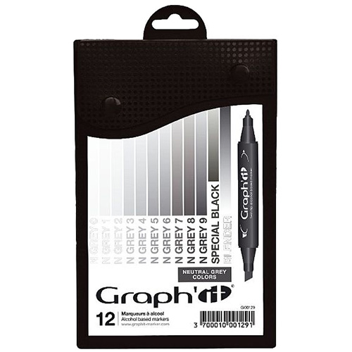 Set of 12 markers Graphit Neutral grey