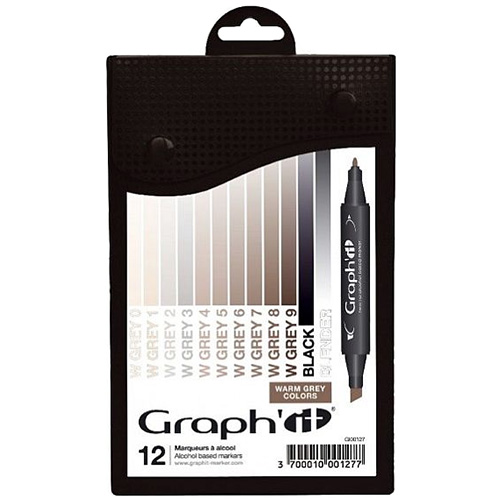 Set of 12 markers Graphit Warm grey