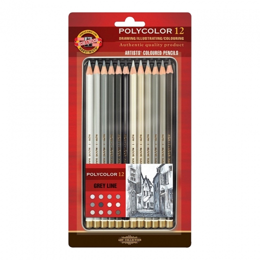 Koh-i-noor polycolor artistic pencils 12 col. gray metal box