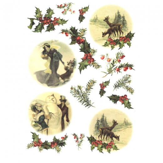 Rice decoupage paper christmas holidays holly A4 ITD R178