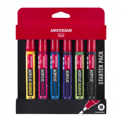 Talens amsterdam medium starter pack zestaw 6 pisaków akrylowych