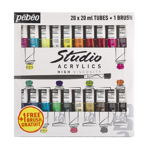 Pebeo studio set of acrylic paints 20x20ml + brush