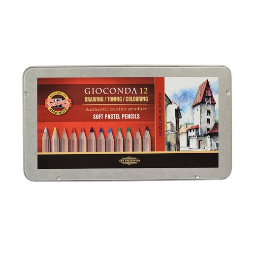 Koh-i-noor gioconda set of 12 dry wood pastels metal packaging