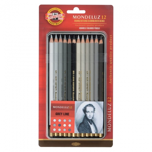 Koh-i-noor mondeluz set of 12 watercolor gray pencils metal pack