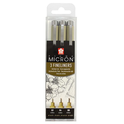 Set of 3 Pigma Microns fineliner pens 02,04,08