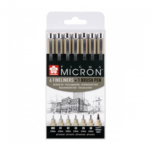Set of 6 Pigma Micron fineliner pens