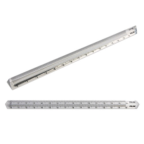 Plastic triangular ruler, 15 cm long.